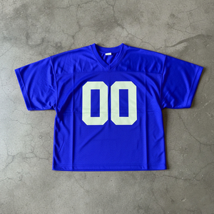 Camiseta de Béisbol Personalizada, Azul, Malla, Cuello en V, Manga Corta, Unisex, Absorbe la Humedad, Transpirable, Poliéster, Adulto, Número 00 Impreso en la Parte Delantera - Product Image 1