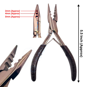 Alicates Profesionales de 3 Orificios para Extensiones de Cabello Color Oro Rosa de 5.5 Pulgadas |   Herramienta de Acero Inoxidable para Abrochar Anillos Micro y Cerrar Cuentas - Product Image 1