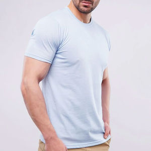 T-shirt de sport ample pour homme, 100 % coton, séchage rapide, extensible, performance, gym, musculation, entraînement actif, col en V - Product Image 1