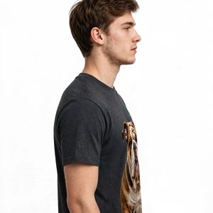Camiseta informal de manga corta con cuello redondo para hombre, color gris oscuro, con estampado gráfico de foto de Bulldog realista - Product Image 2