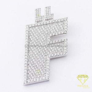 Colgante con Inicial F de Diamante Cultivado en Laboratorio, Diseño de Letra en Bloque Brillante de Lujo, Estilo Iced, Joyería de Moda - Product Image 5