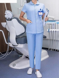Ensemble d'uniformes d'infirmière unisexe en deux pièces, manches longues, style court, polyester, coton, sergé, pharmacie, dentisterie, salon de beauté, vêtements de travail - Product Image 3