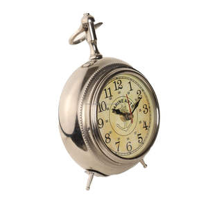 Reloj Despertador de Cuarzo con Ancla Náutica Vintage, Carcasa Cromada Pulida, Diseño Art Deco, Esfera de 24 Horas para Hotel, Restaurante, Marina - Product Image 1