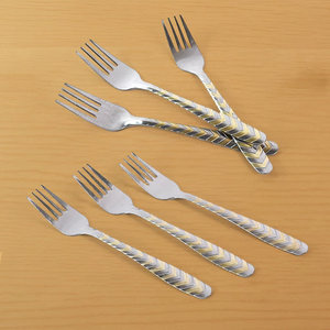 Ensemble de fourchettes à dîner en acier inoxydable, finition miroir, manche sculpté, vaisselle moderne, passe au lave-vaisselle - Product Image 5