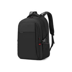 Sac à dos minimaliste pour ordinateur portable en nylon noir avec fermeture éclair, poche avant et poches latérales en mesh, unisexe - Product Image 1