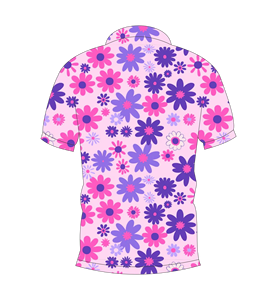 เสื้อโปโลพิมพ์ลายดอกไม้สีชมพูม่วงสำหรับผู้ชาย แบบสั่งทำพิเศษ แขนสั้น ระบายอากาศได้ดี น้ำหนักเบา เหมาะสำหรับใส่เล่นกอล์ฟในฤดูร้อน - Product Image 2