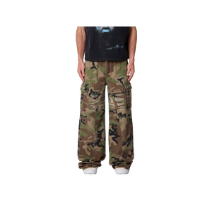 Pantalon cargo camouflage pour homme, taille mi-haute, coupe ample, en denim de coton, style décontracté été/hiver, respirant avec plusieurs poches - Product Image 3