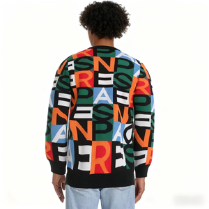 Pull tricoté décontracté pour homme en coton mélangé et acrylique-laine, style streetwear personnalisé, imprimé alphabet multicolore - Product Image 4