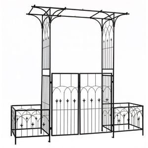 Arco da Giardino in Metallo da 1,8 m con Doppia Porta Bloccabile e Fioriere ad Arco a Tetto Piatto (Modello 3D) - Product Image 2