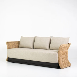Canapé de jardin 3 places Inaya au design moderne, en aluminium et rotin tressé, écologique, résistant aux UV, avec coussins imperméables, non pliable - Product Image 6