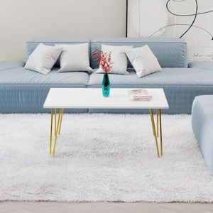Mesa de Centro Rectangular Moderna con Tapa Blanca y Patas de Metal Doradas Tipo Horquilla - Product Image 1