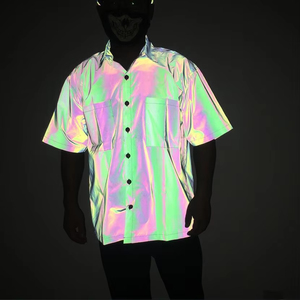 Men's Rainbow Holographic Short Sleeve <b>TShirt</b> Oversized Fit Street Style Foil Print Woven <b>Polyester</b> Casual Wear - Product Image 2