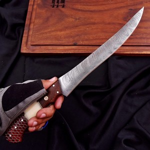 Nordic Forge Damascus Steel Fillet <b>Knife</b> with Leather Sheath Custom made OEM High Hardness Extra <b>Sharp</b> Durable <b>Kitchen</b> <b>Knife</b> - Product Image 2
