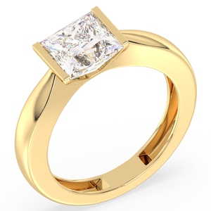 REYES Princess Cut <b>Solitaire</b> Moissanite <b>Ring</b> in 925 Sterling <b>Silver</b> with 14K Yellow Gold Plated Birthday Gift Fine Jewelry - Product Image 2