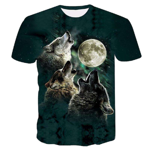Camiseta con Gráfico de Lobo Impreso en 3D para Hombre, Diseño Casual de Lobo a la Luna, Sublimación, Manga Corta, Transpirable, Estilo Hipster para Verano - Product Image 1
