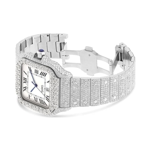 <b>Square</b> Dial Mechanical Watch Ice Moissanite White Tone Stainless Steel Analog Wedding Anniversary for Men - Product Image 4