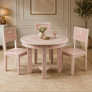 Wooden <b>Dining</b> <b>Table</b> Floral Pattern Decorative Bone Inlay Traditional Design 4-Seater <b>Dining</b> Room Furniture for Home Restaurant - Product Image 3
