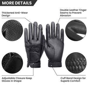 Guantes de equitación térmicos de piel de oveja auténtica de color negro para hombre, ajuste cómodo, protección para las manos - Product Image 2