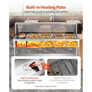 Scaldavivande Elettrico Commerciale Professionale 7 Vaschette 2 Pentole 1800W per Buffet e Catering, Attrezzatura per Mantenimento Calore con Copertura Protettiva - Product Image 2