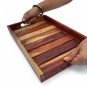 Bandeja Rectangular de Madera Hecha a Mano con Asa de Madera, Forma Cuadrada, para 3 Tamaños Diferentes, en Oferta - Product Image 4