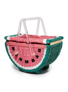 Creative Watermelon Rattan Picnic <b>Basket</b> Half Moon Shaped Handcrafted <b>Wicker</b> Wine <b>Storage</b> Hamper Clear Acrylic Handles Gift Box - Product Image 2