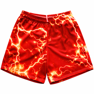 กางเกงขาสั้นคาร์โก้สำหรับฝึกซ้อมว่ายน้ำแบบตาข่ายลายไลท์นิ่งสั่งทำพิเศษจากโรงงานโดยตรง รับผลิตแบบ OEM แบรนด์ส่วนตัว ขายส่ง ปักลายเชนิลล์ พิมพ์ลาย - Product Image 1