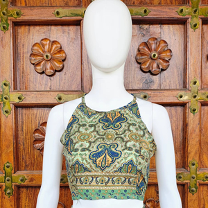 Débardeur en soie tissée 100 % paisley pour femme, écologique, respirant, décontracté, à col halter et dos nu, avec dentelle, plus de 10 couleurs, ODM - Product Image 1