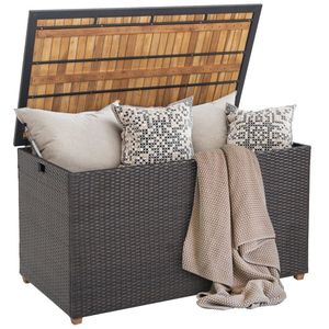 Contenitore portaoggetti in rattan da 134 galloni con rivestimento interno con cerniera e coperchio in legno massello di acacia per organizzazione e uso domestico - Product Image 2