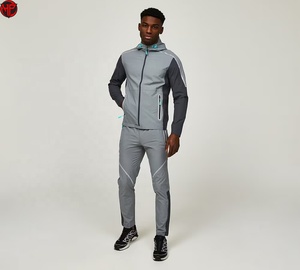 Ensemble de survêtement coupe-vent pour homme avec capuche, anti-transpiration, bande réfléchissante intégrale, en nylon, pour l'automne - Product Image 1