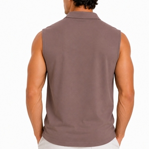 Camisa polo sin mangas para hombre, cuello alto, informal, relajada, de punto, de poliéster, transpirable, ligera, de tela suave - Product Image 2