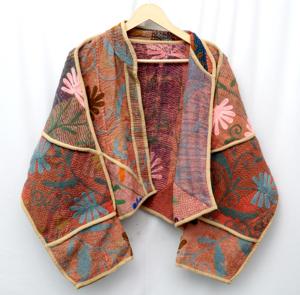 Dernière collection : Veste Kantha en coton imprimé à rayures, broderie indienne Suzani faite à la main, manteau royal pour femme, écologique pour l'extérieur - Product Image 3