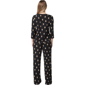 Conjunto de Pijama Térmico de Satén para Mujer, Diseño Nuevo de Otoño, Cintura Elástica, Corte Holgado, Camisa y Pantalones con Logotipo Frontal - Product Image 2