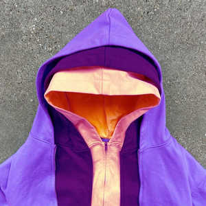 Custom Logo Color Block 3 Zip Design 100% Cotton French Terry Oversized Triple Layer Hoodie with Cut Sew Zipper for Men - Product Image 4