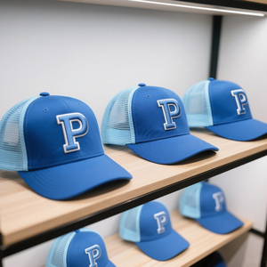 Wholesale Sporty 3D Embroidery Leopard/Dot Letter P Logo <b>Flat</b> Top Unisex Lightweight Mesh 5/6 Panel Mid Baseball <b>Cap</b> - Product Image 1