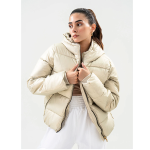 Chaqueta Acolchada con Capucha para Mujer, Corta, Holgada, Rellena de Plumón, Cortavientos, con Cierre de Cremallera, Informal, para Invierno, de Color Sólido - Product Image 5
