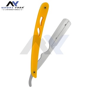 Rasoir à lame unique Barber Swing Lock en acier inoxydable, manche en plastique jaune et argenté, outil de rasage du visage pour hommes, toilettage professionnel - Product Image 3