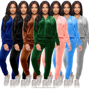 Conjunto de Chándal de Terciopelo con Cremallera y Logotipo Personalizado para Mujer, Sudadera con Capucha de Algodón y Pantalón de Chándal de Velour - Product Image 6