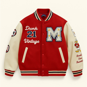 แจ็คเก็ตวาร์ซิตี้ขนสัตว์ผู้ชายแบบมีสไตล์ คอตั้ง ปักลาย Dunk 21 สำหรับฤดูหนาว สตรีทแวร์ แจ็คเก็ตเบสบอล Letterman - Product Image 1