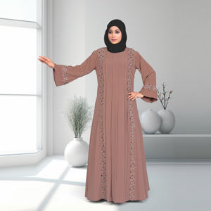 Abaya Nida Modeste avec Panneau Brodé, Robe Islamique à Manches Longues, Fermeture Avant, Style Dubaï, Légère, pour Femmes Musulmanes, Idéale pour l'Aïd et les Occasions Spéciales - Product Image 3