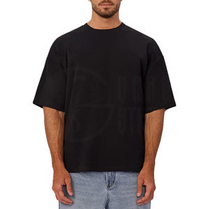 T-shirt noir pour homme, 100% coton, coupe ample, streetwear personnalisé, t-shirt uni - Product Image 1