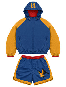 Conjunto Corto de Chaqueta Cortavientos y Pantalones Cortos de Forro Polar de Algodón y Poliéster de Primera Calidad, 320 GSM, Color Negro, con Logotipo Personalizado Estampado en Relieve para Hombre - Product Image 6