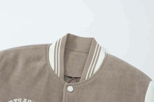 Chaqueta Varsity de Pana para Hombre, Cuello Camisero, Color Sólido, Botón Único, Estilo Casual - Product Image 4