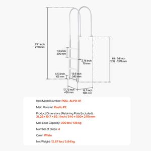 Escalera para Piscina de Alta Resistencia de 4 Peldaños con Barandillas Dobles, Peldaños Antideslizantes y Reforzados, Capacidad de Carga de 300 lb, Tamaño 48-54 - Product Image 4