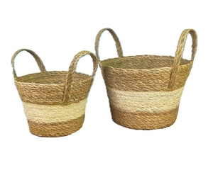 Panier rond en jonc de mer naturel avec poignées, de haute qualité, tissé à la main, écologique, pour la décoration intérieure - Product Image 1