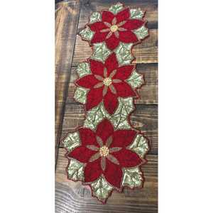 R.L.K Leila's Linens Camino de Mesa con Cuentas, Poliéster/Algodón, Ecológico, Lavable a Mano, Rojo, Verde, Flor de Pascua, Navidad, 36x15 - Product Image 1