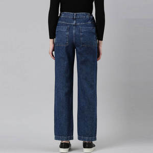 High <b>waist</b> custom logo Vintage blue distressed denim Wide leg ripped <b>jeans</b> Denim pants for women Best Selling <b>Jeans</b> - Product Image 3