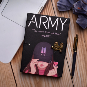 Carnet en papier fait main A5 sur le thème Kpop Army |   Journal écologique avec fermeture à cadenas en métal, design fille anime, papier recyclé - Product Image 5