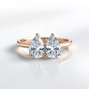 Jewelry for Women Jewelry Gold 18K Solid Gold Lab Grown Diamond Ring Toi Et Moi Double Pear Cut Side Accent Engagement <b>Fine</b> - Product Image 3