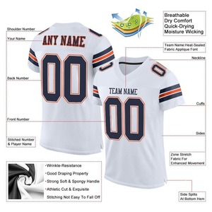 Maillot de football personnalisé, uniforme de football de qualité supérieure | Fabricant EM&ODM, maillot de football authentique personnalisé blanc marine-orange en mesh - Product Image 2