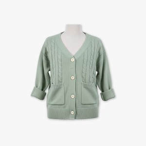 Cárdigan de Punto Trenzado para Mujer, Estilo Vietnamita, Simple, ODM, con 4 Botones, Bolsillos, Cuello en V, Color Sólido, 100% Acrílico, Antiarrugas - Product Image 6